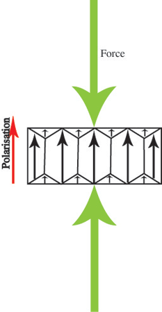 Diagram of aligned single crystal ferroelectric domains under mechanical stress