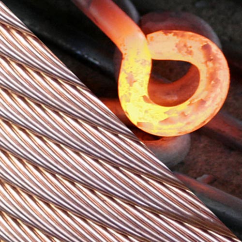 Montage of photos of copper cable and hot metalwork