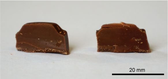 Photograph of dairy milk chocolate in cross-section